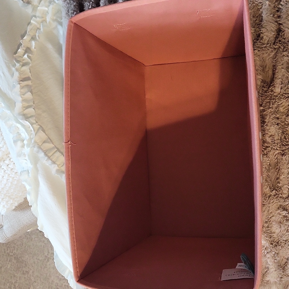 Pink Polka Dot Fabric Storage Baskets / Totes w/ Handles. SET OF 2! - Picture 5 of 8